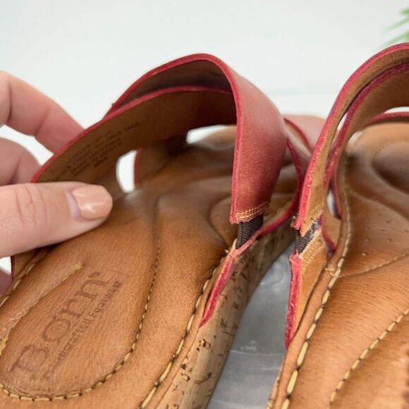 Born Sandals Women's 9 Luna Slide Red Leather Slip On Wedge Casual Open Toe - Picture 6 of 16